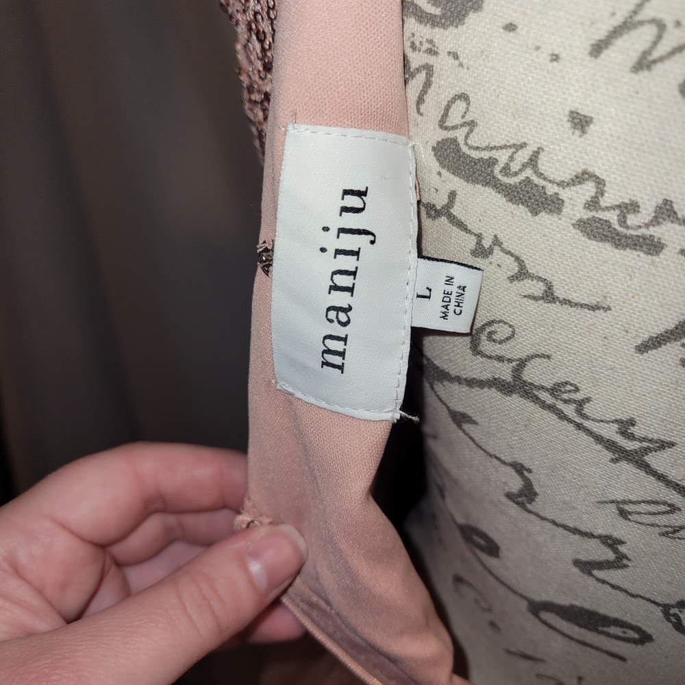 Maniju Peach/Pink Prom Sequined Dress - Picture 9 of 13